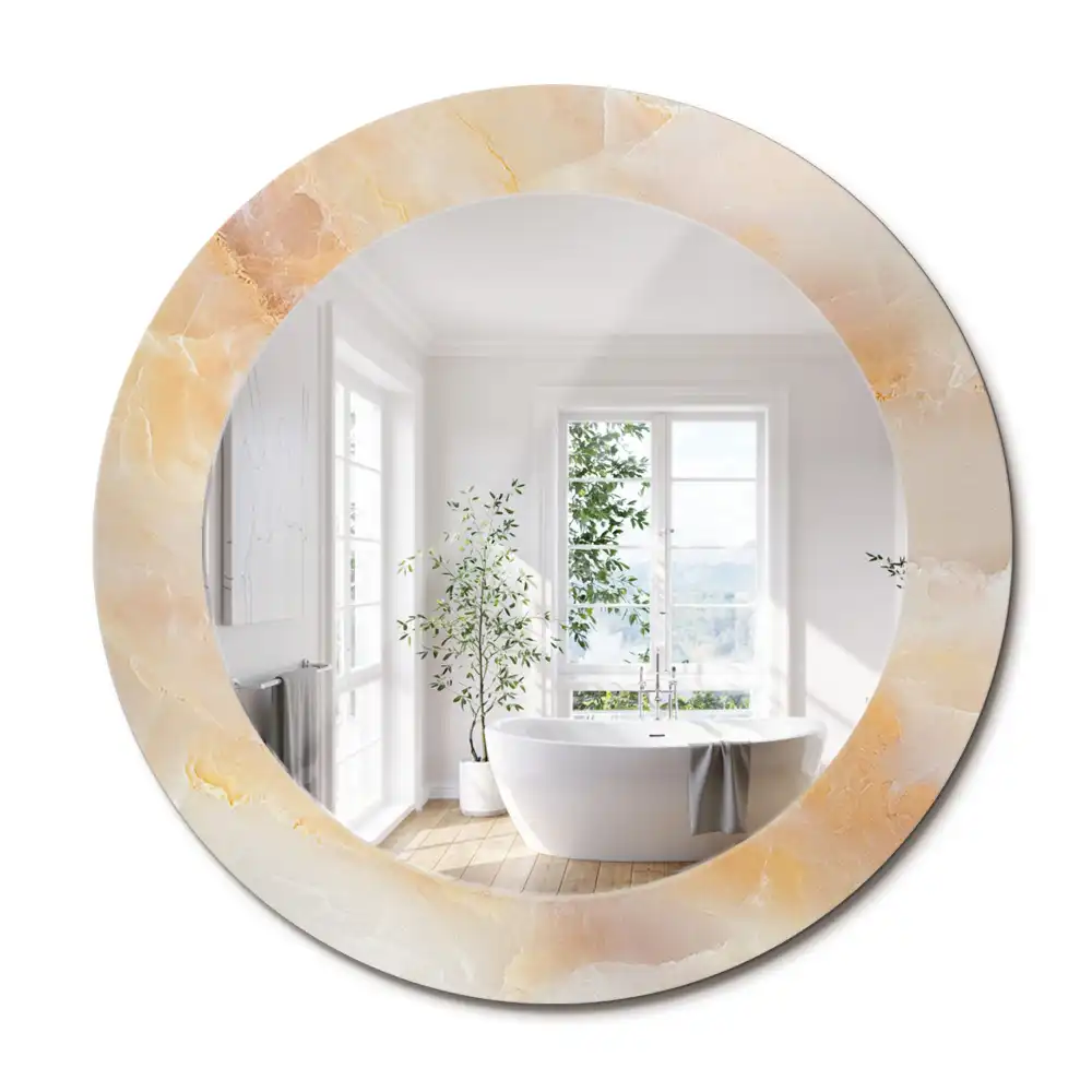 Miroir rond cadre avec impression onyx marbré