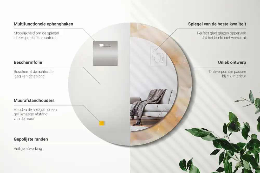 Miroir rond cadre avec impression onyx marbré