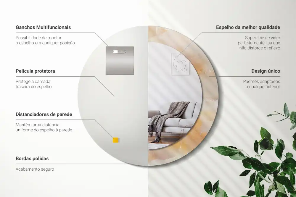 Miroir rond cadre avec impression onyx marbré