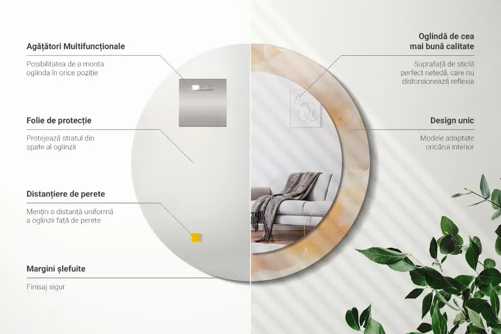 Miroir rond cadre avec impression onyx marbré
