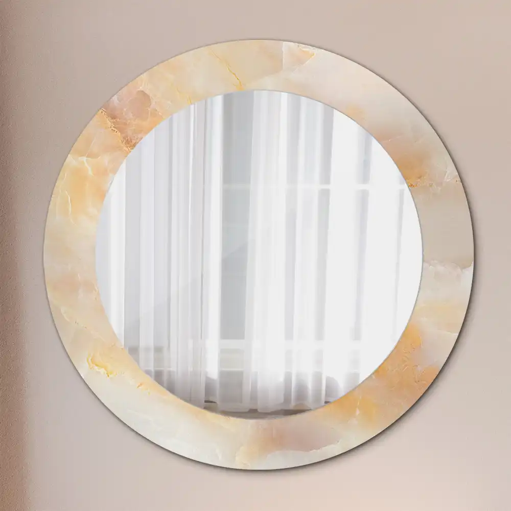 Miroir rond cadre avec impression onyx marbré