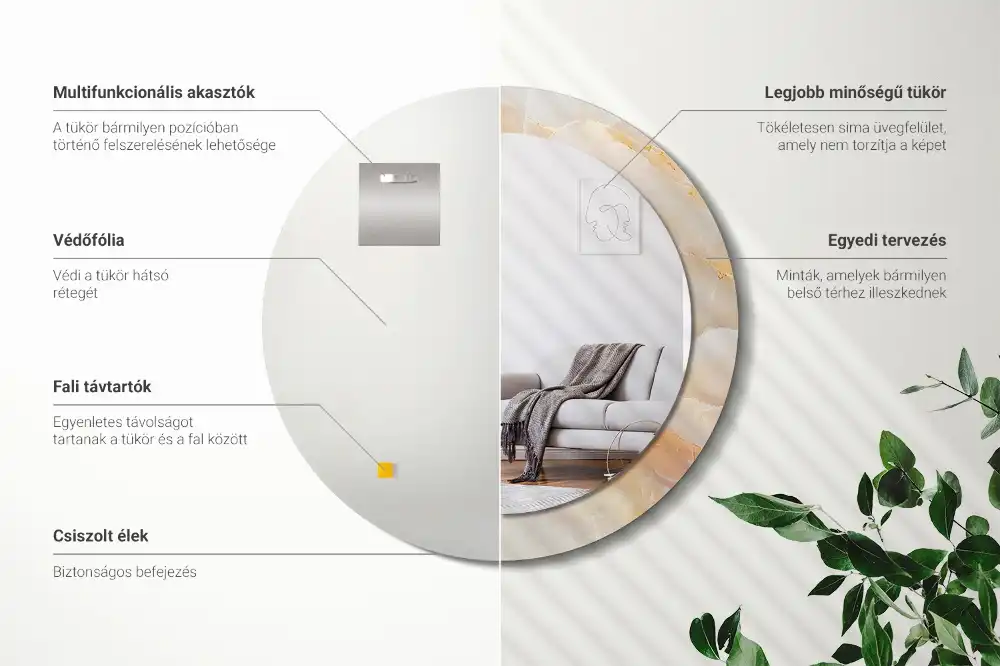 Miroir rond cadre avec impression onyx marbré