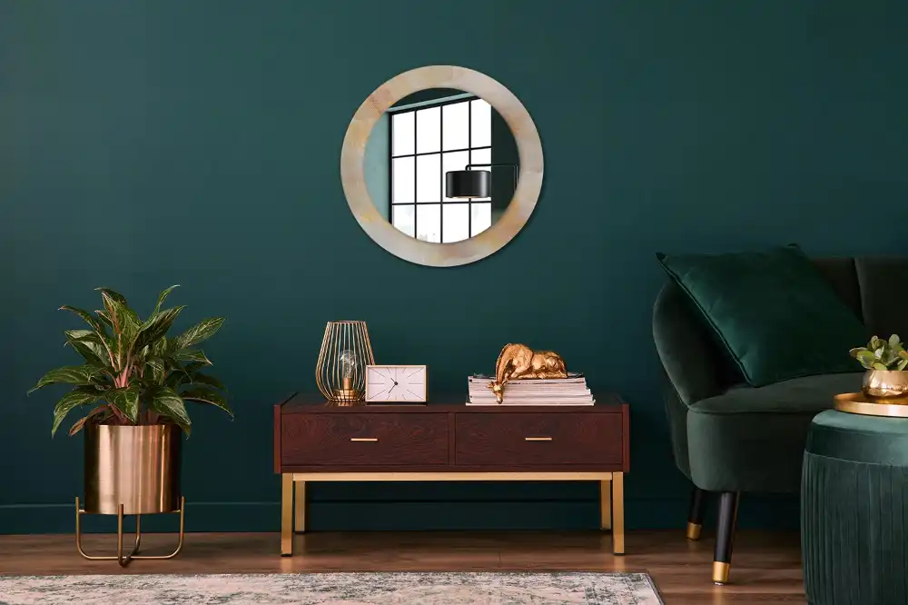 Miroir rond cadre avec impression onyx marbré