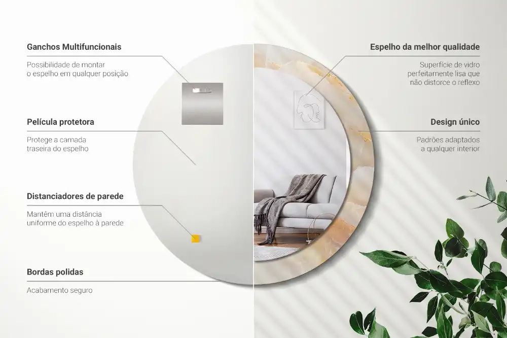 Miroir rond cadre avec impression onyx marbré