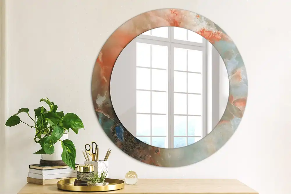 Miroir rond imprimé marbres d'onyx