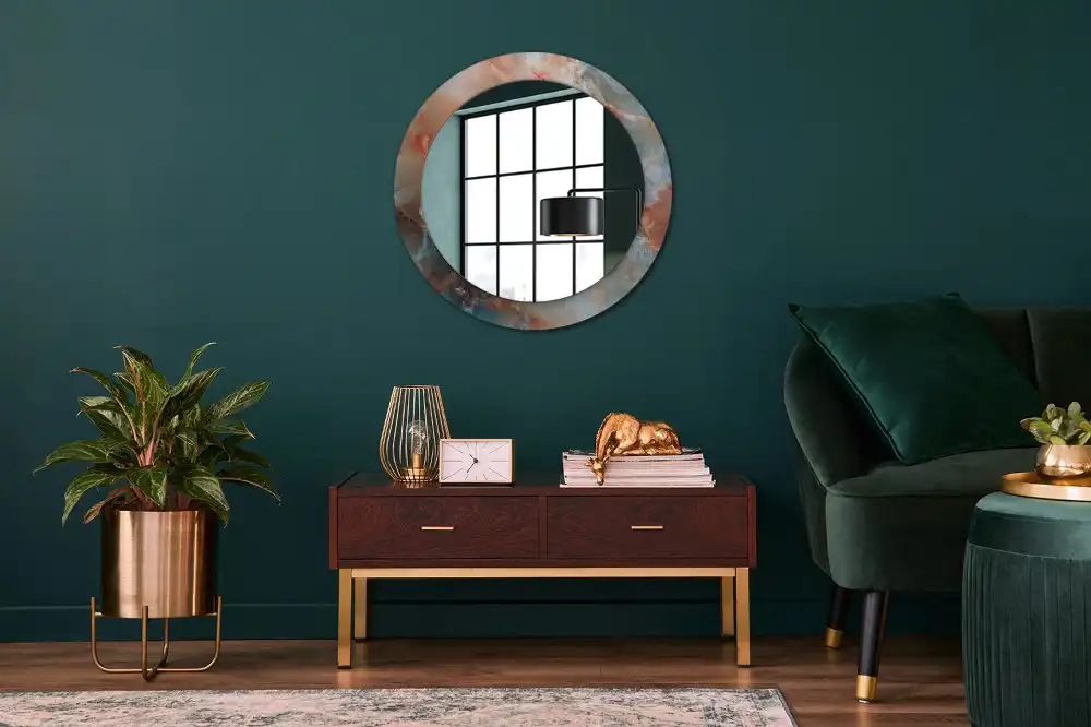 Miroir rond imprimé marbres d'onyx