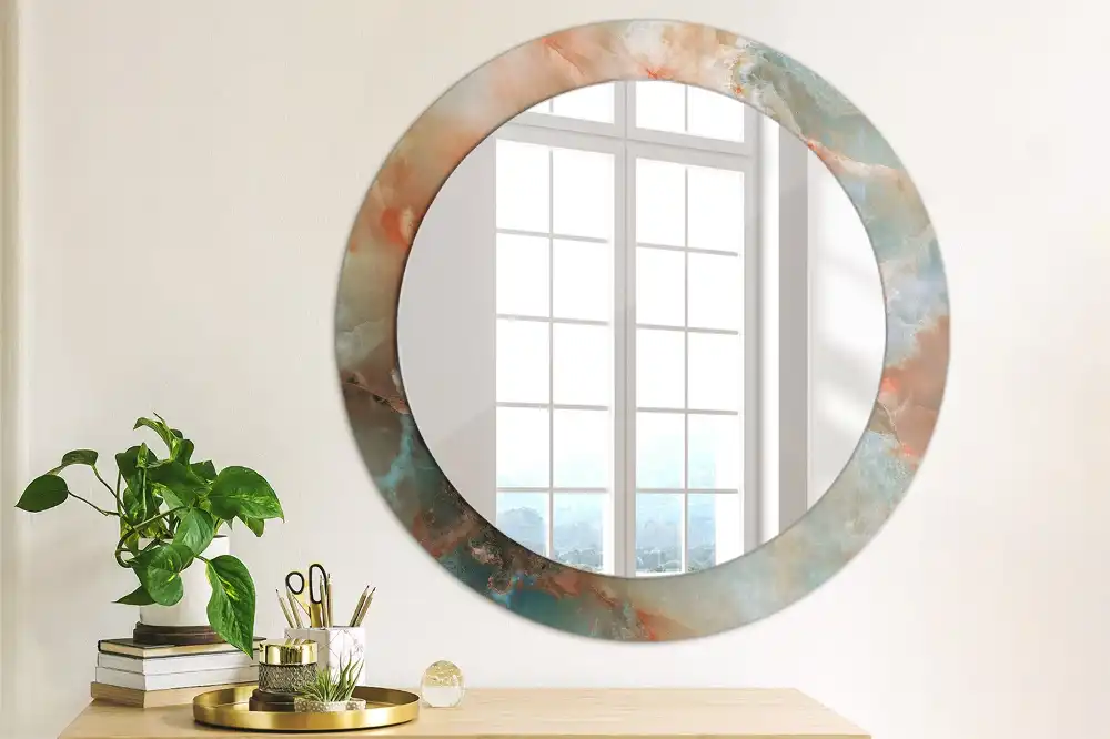 Miroir rond imprimé marbres d'onyx