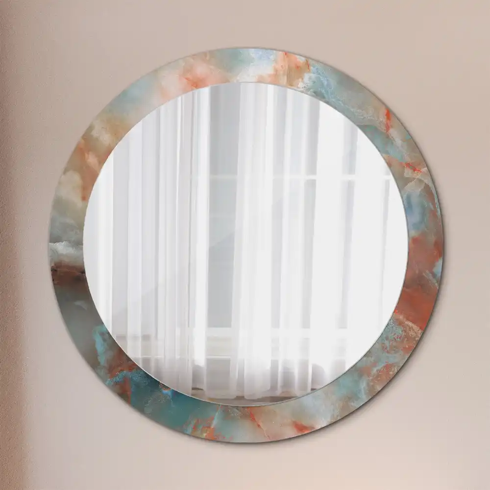 Miroir rond imprimé marbres d'onyx