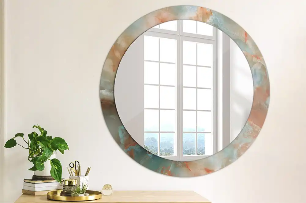 Miroir rond imprimé marbres d'onyx