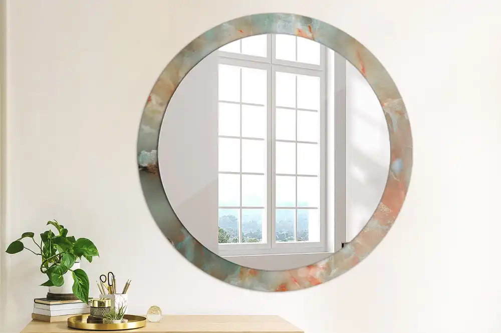 Miroir rond imprimé marbres d'onyx