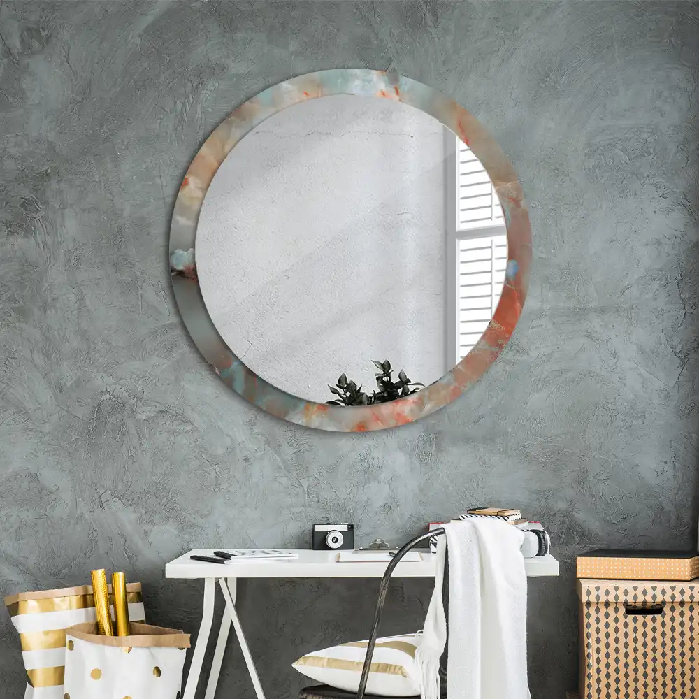 Miroir rond imprimé marbres d'onyx
