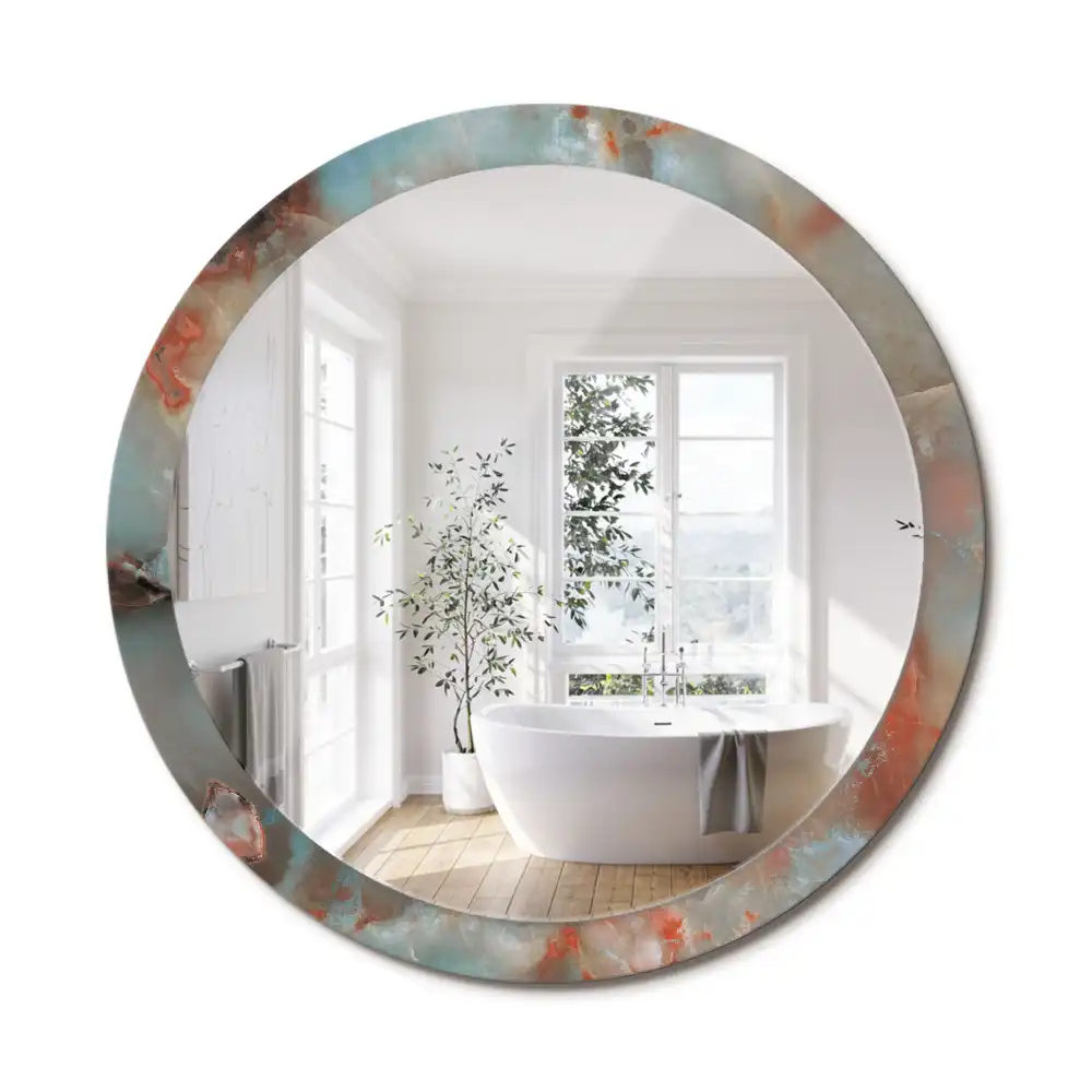 Miroir rond imprimé marbres d'onyx