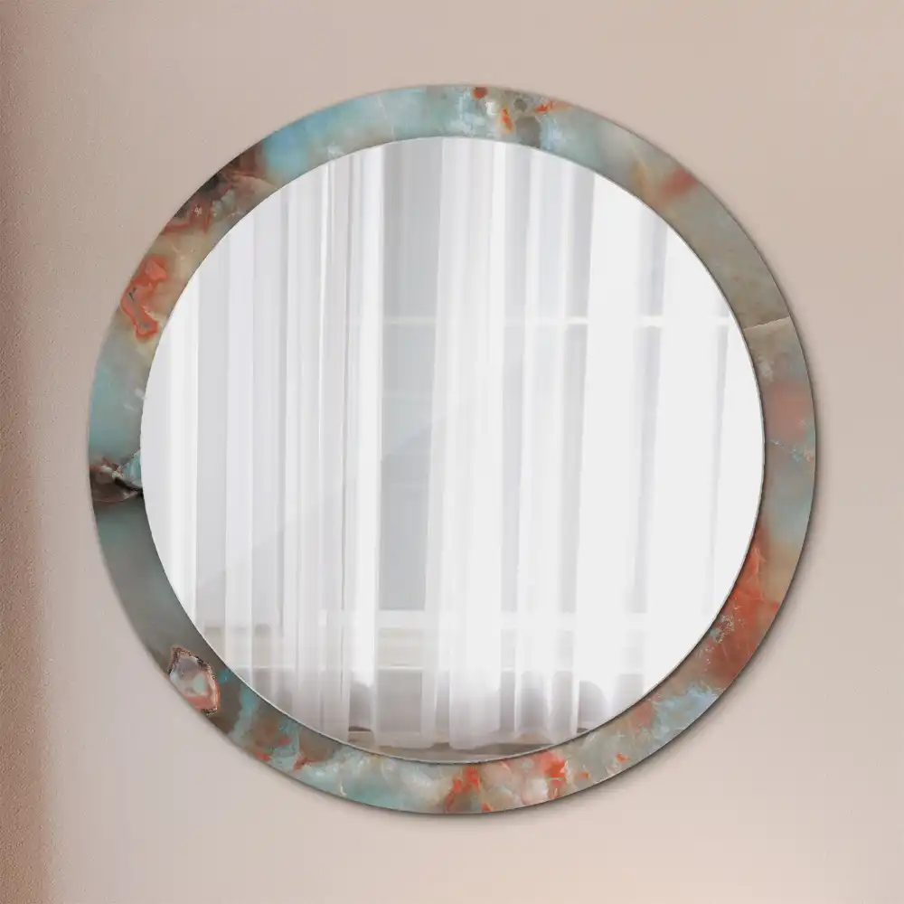 Miroir rond imprimé marbres d'onyx