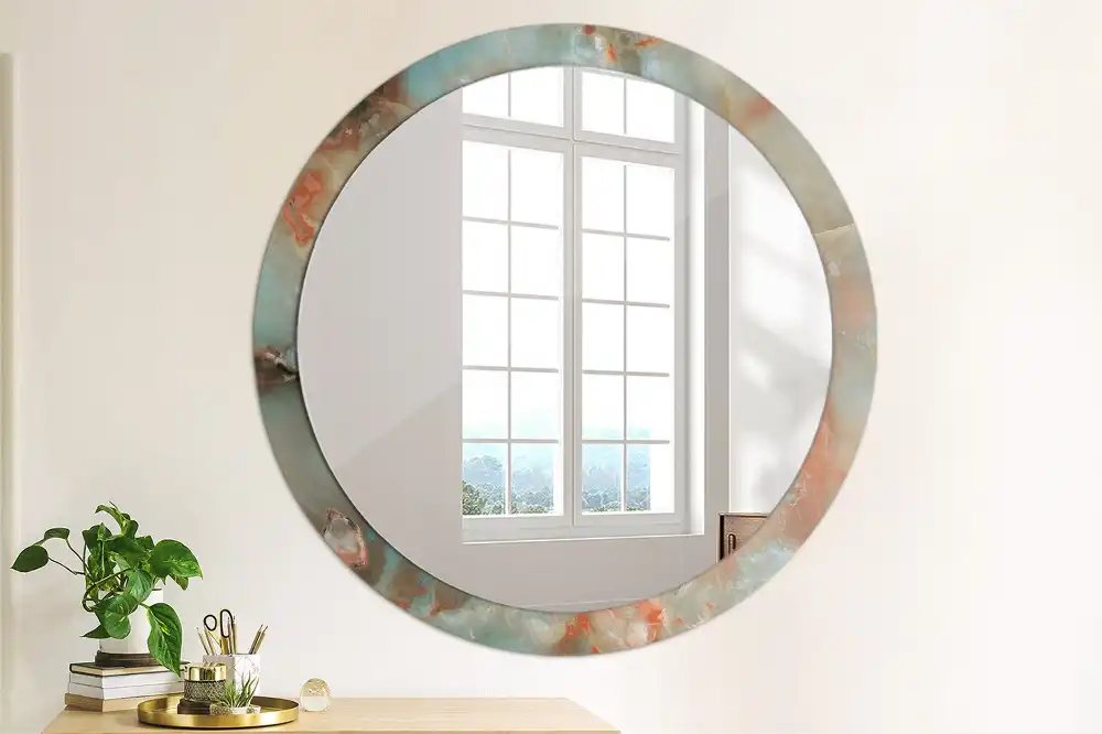 Miroir rond imprimé marbres d'onyx