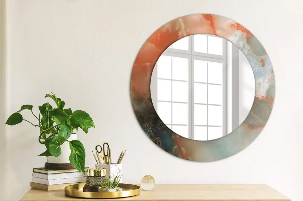Miroir rond imprimé marbres d'onyx