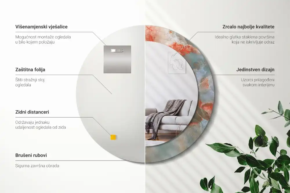 Miroir rond imprimé marbres d'onyx