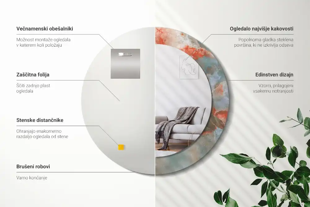 Miroir rond imprimé marbres d'onyx