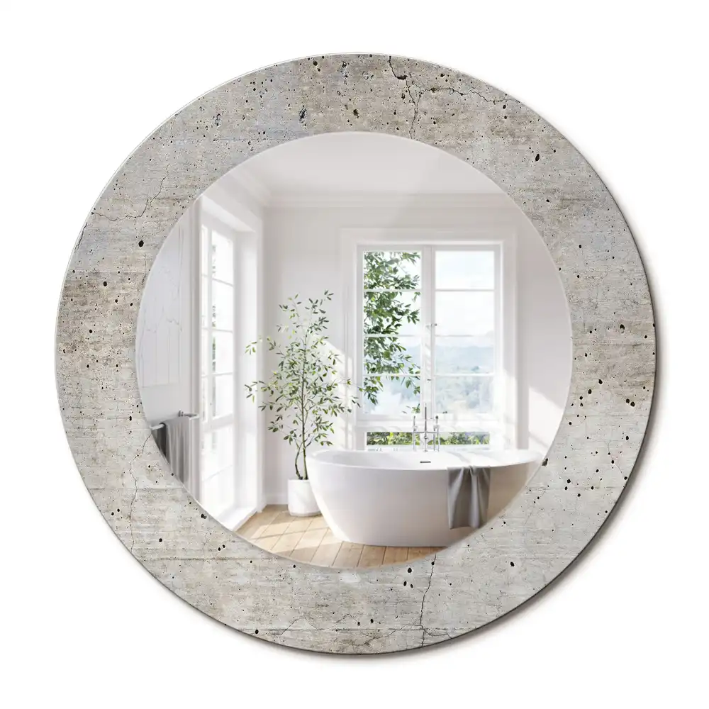 Miroir rond imprimé béton gris