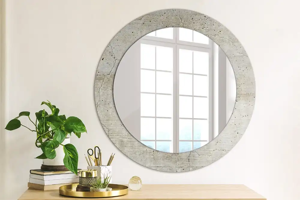 Miroir rond imprimé béton gris