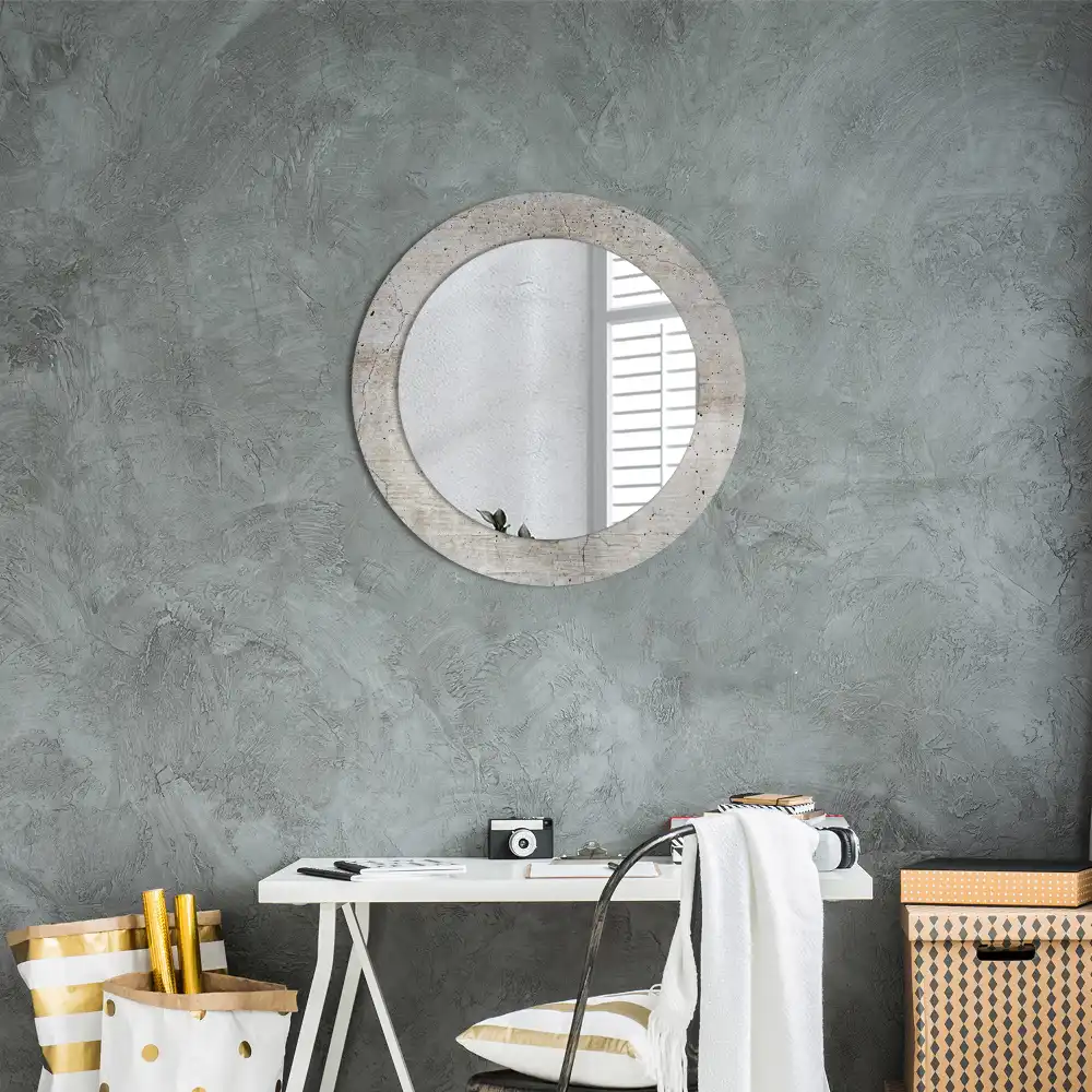 Miroir rond imprimé béton gris