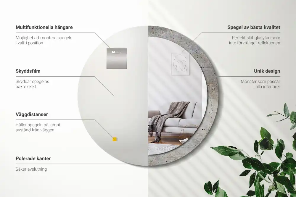 Miroir rond imprimé béton gris