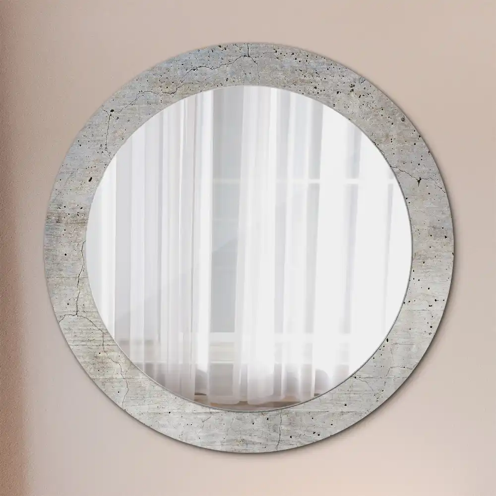 Miroir rond imprimé béton gris