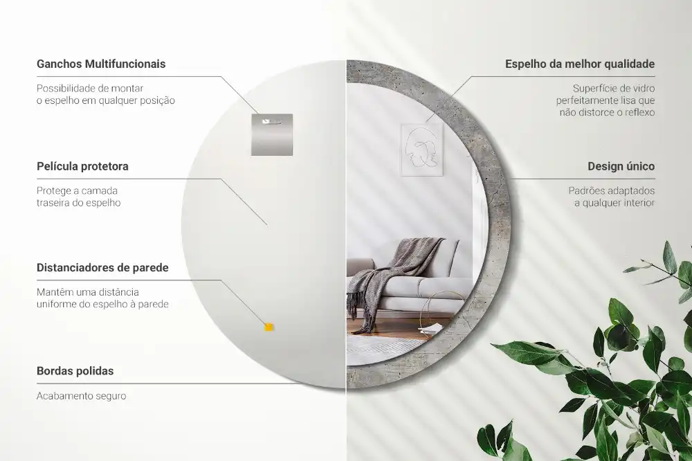 Miroir rond imprimé béton gris