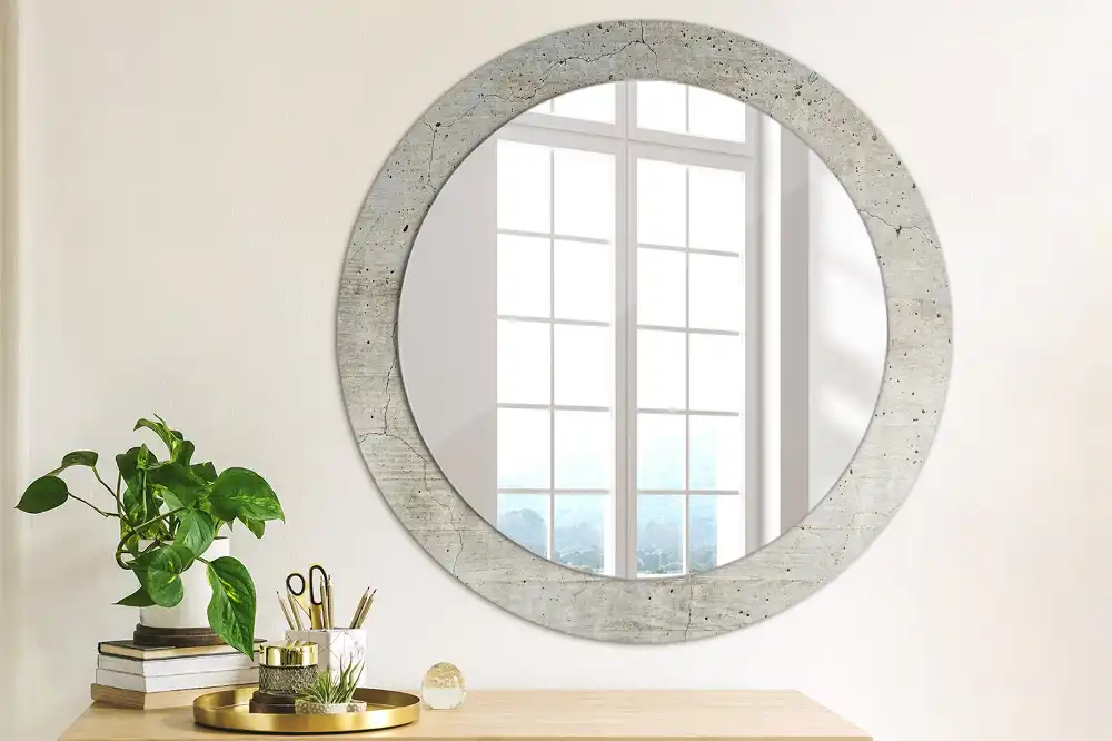 Miroir rond imprimé béton gris