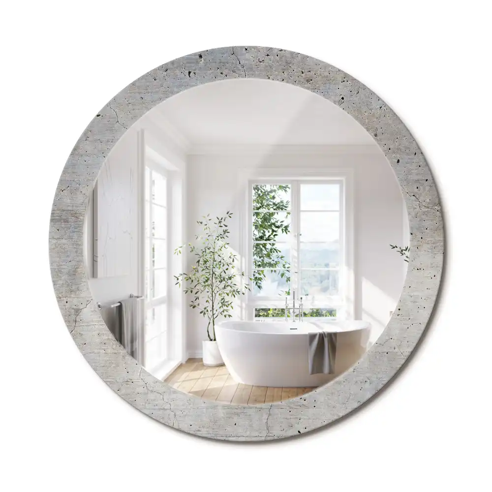 Miroir rond imprimé béton gris
