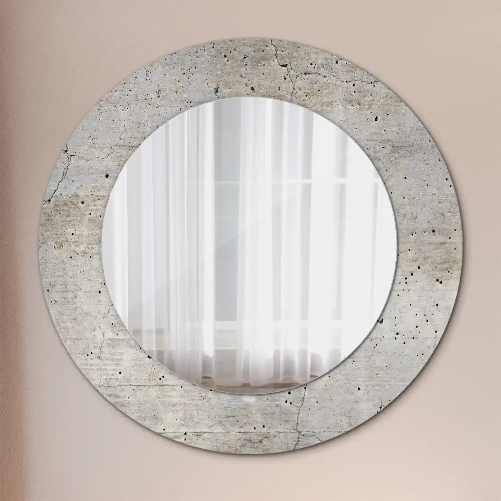 Miroir rond imprimé béton gris