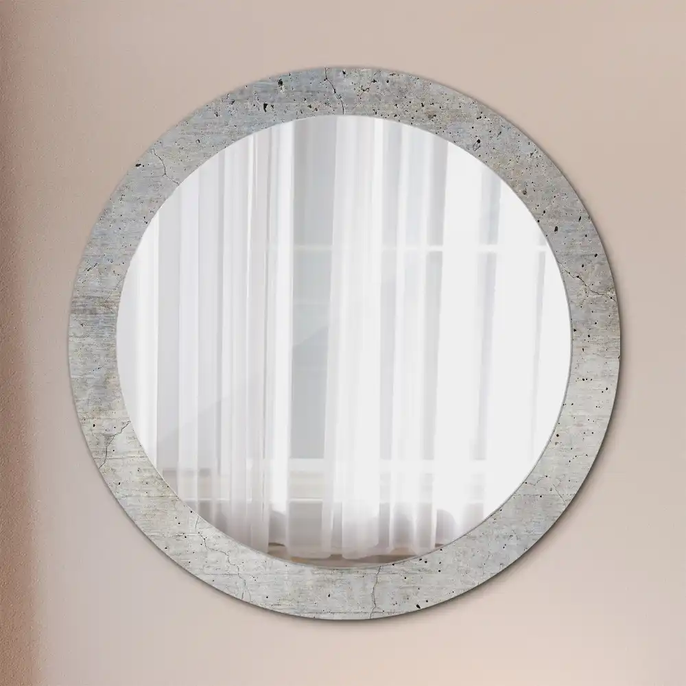 Miroir rond imprimé béton gris