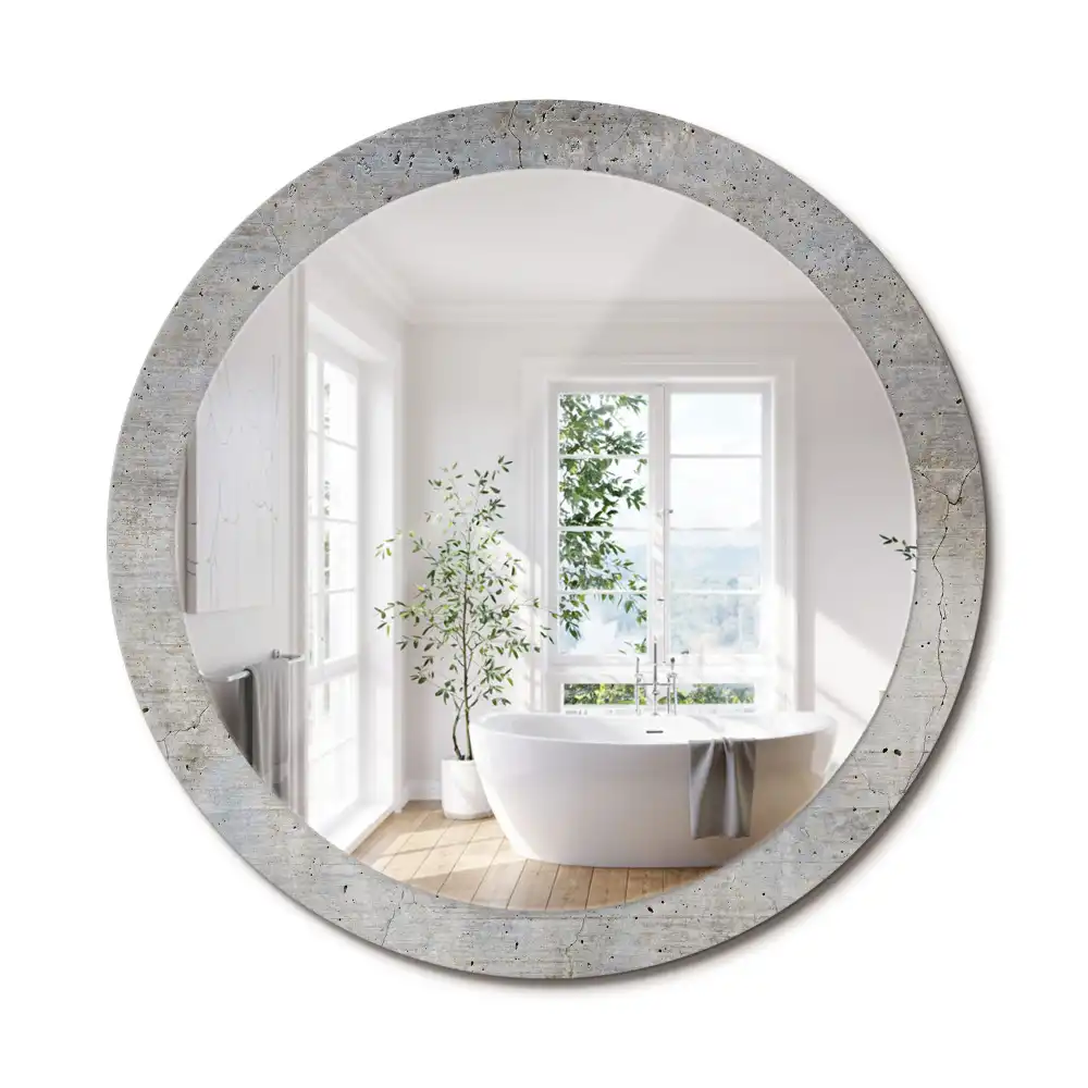 Miroir rond imprimé béton gris