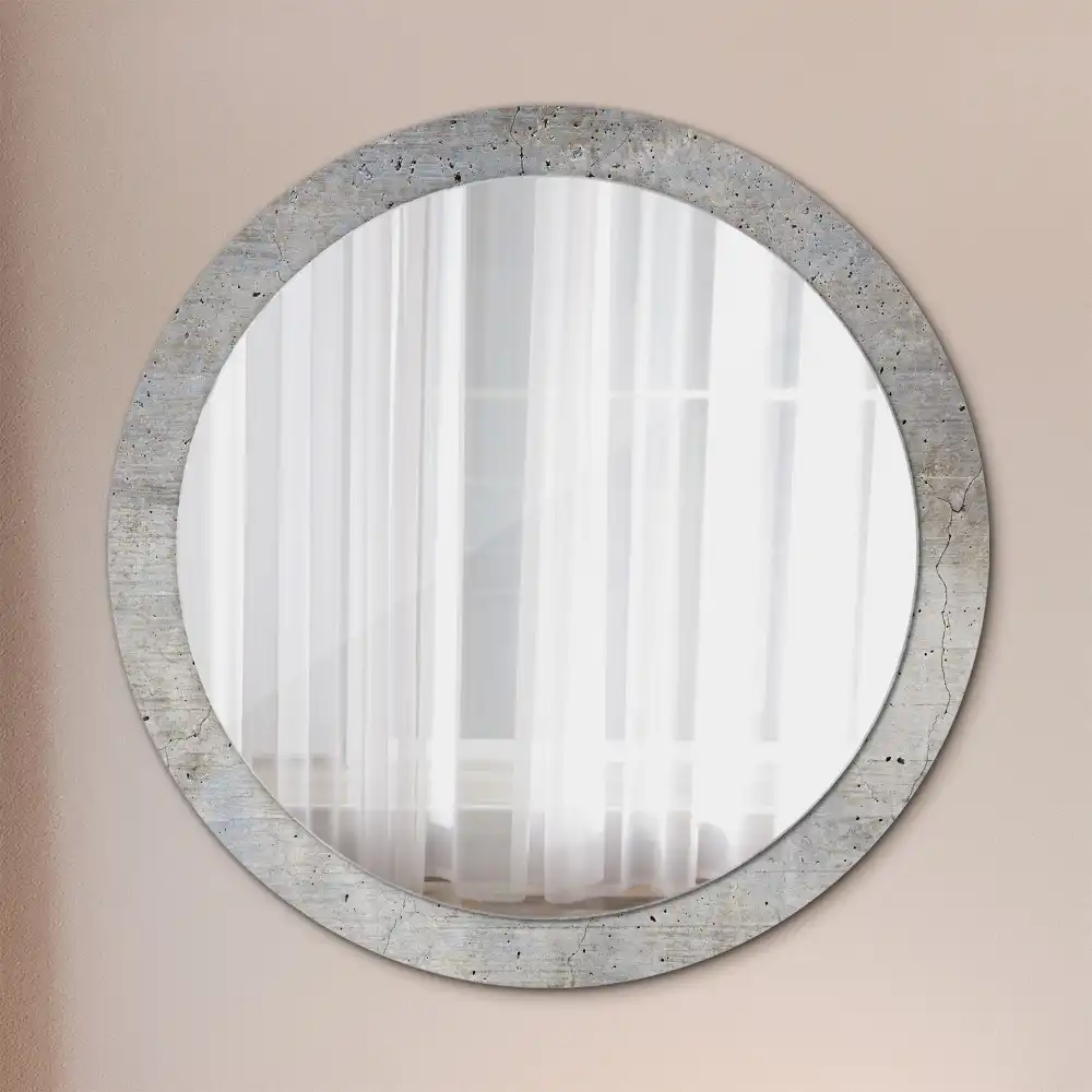 Miroir rond imprimé béton gris