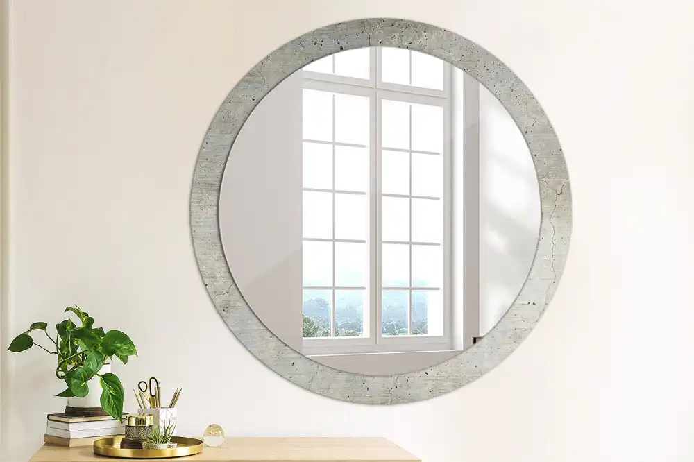 Miroir rond imprimé béton gris