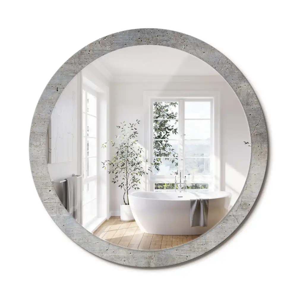 Miroir rond imprimé béton gris