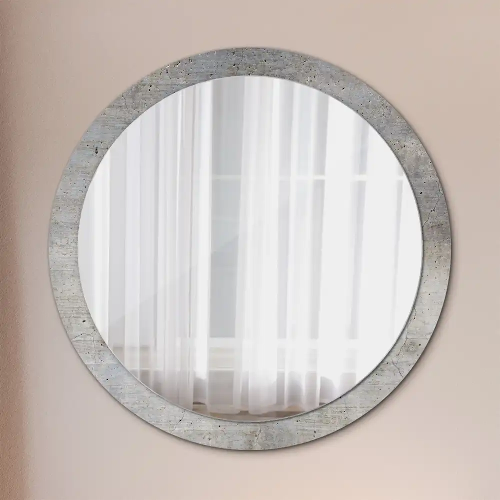 Miroir rond imprimé béton gris