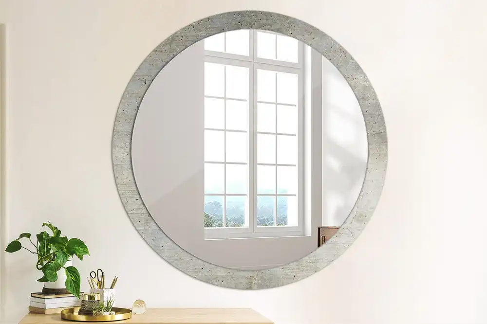 Miroir rond imprimé béton gris