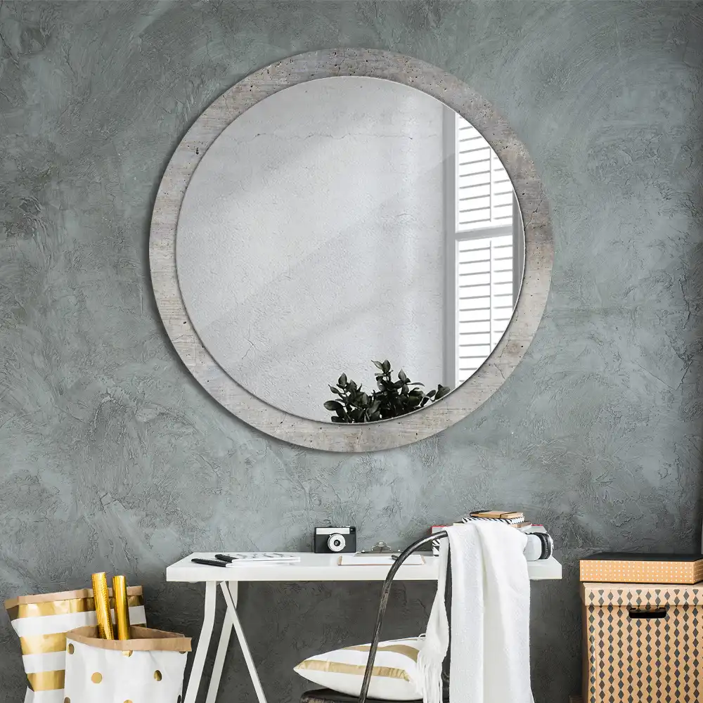 Miroir rond imprimé béton gris