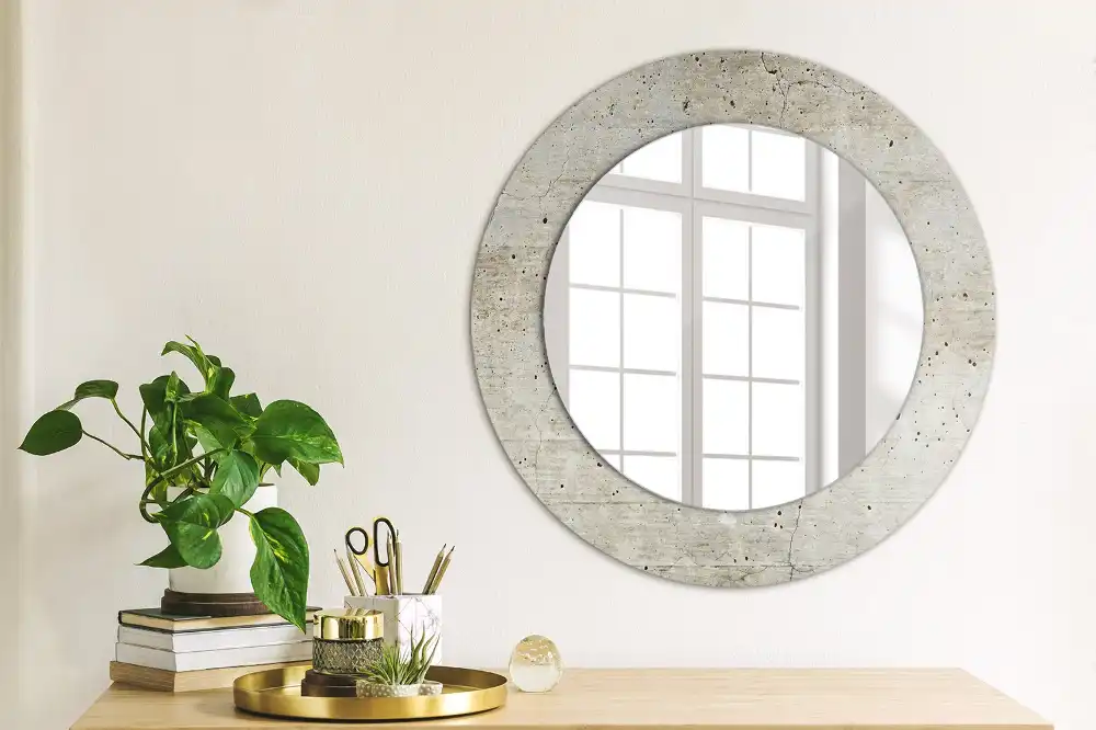 Miroir rond imprimé béton gris