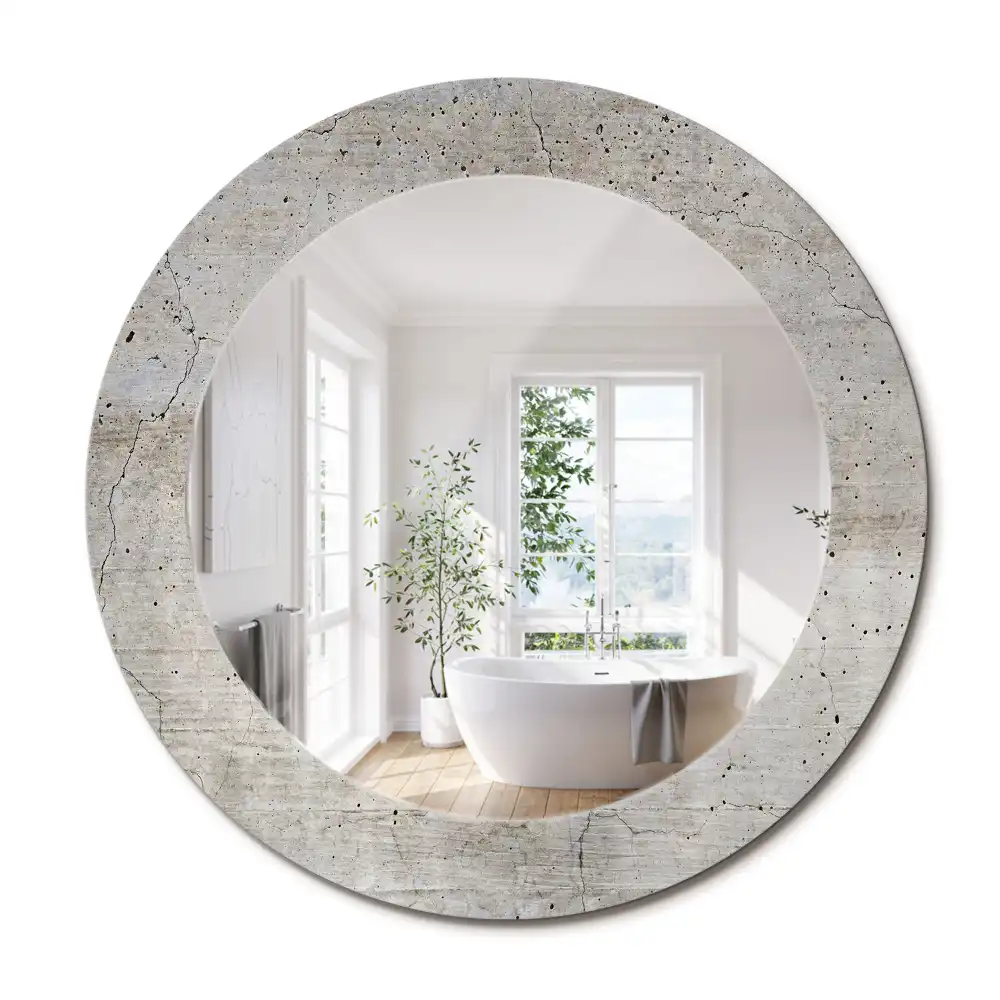 Miroir rond imprimé béton gris