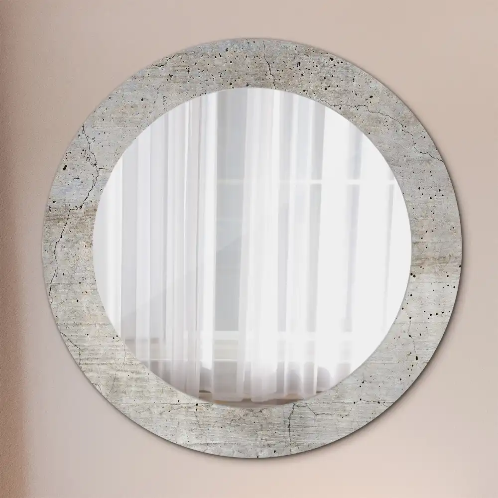 Miroir rond imprimé béton gris