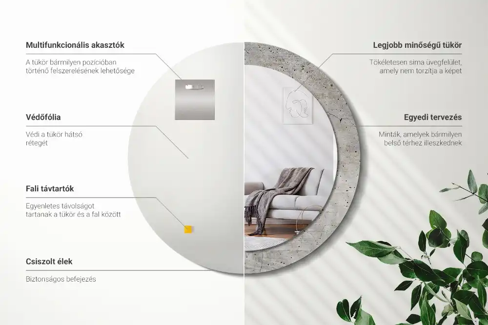 Miroir rond imprimé béton gris