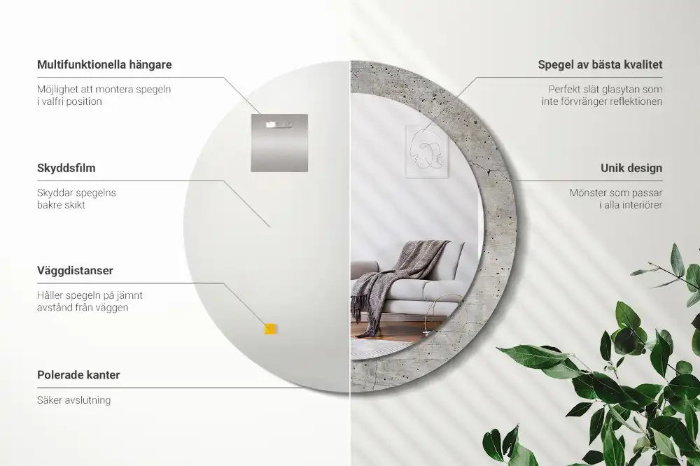 Miroir rond imprimé béton gris