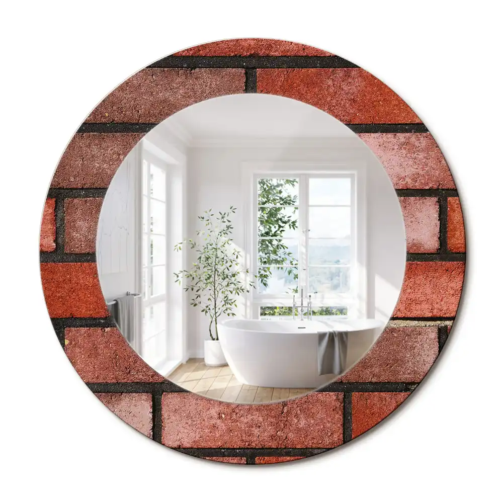 Miroir rond imprimé brique rouge