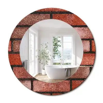 Miroir rond imprimé brique rouge