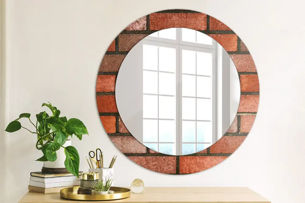 Miroir rond imprimé brique rouge