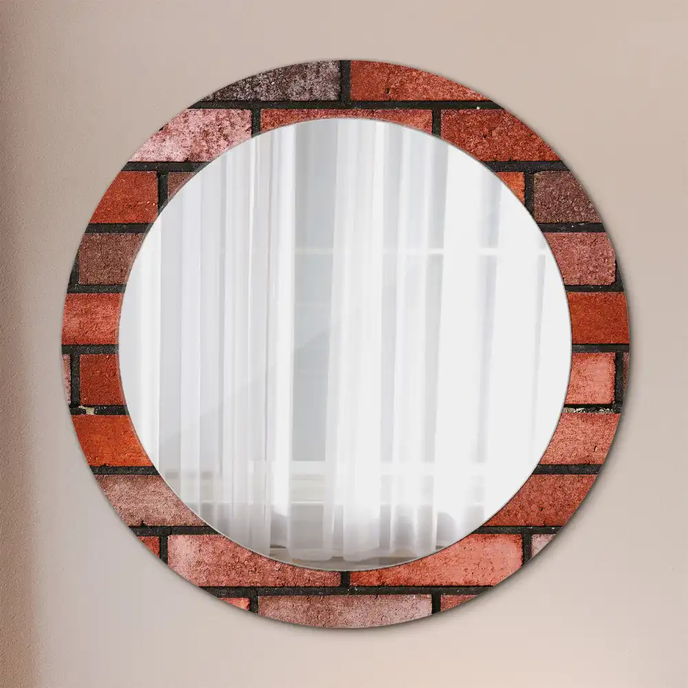 Miroir rond imprimé brique rouge