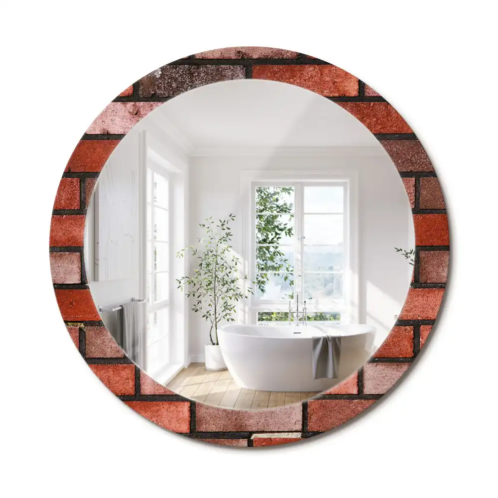 Miroir rond imprimé brique rouge