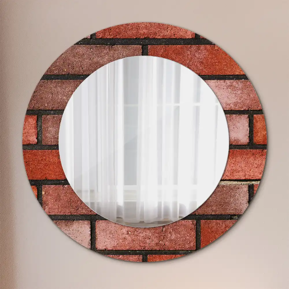 Miroir rond imprimé brique rouge