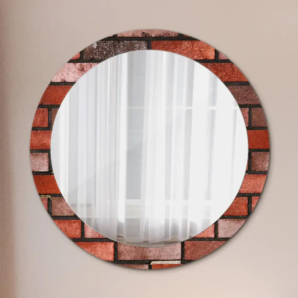 Miroir rond imprimé brique rouge